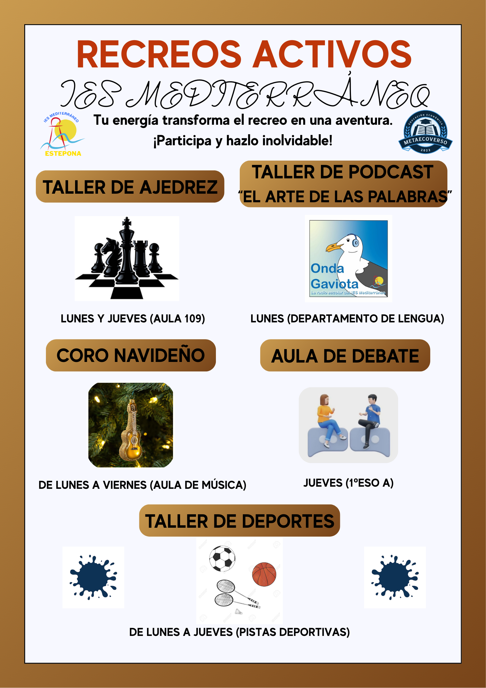 Imagen de la noticia: Recreos Activos en el IES Mediterráneo. De lunes a viernes, de 11:15 a 11:45h. [Actualizado]