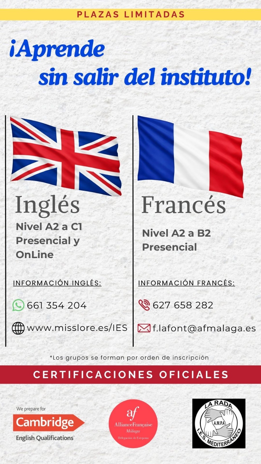 Imagen de la noticia: CLASES DE FRANCÉS E INGLÉS CURSO 26-27 [Actualizado]